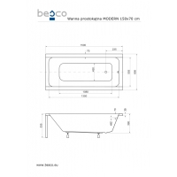 Cada  baie dreptunghiulara  Besco Modern 150x70cm