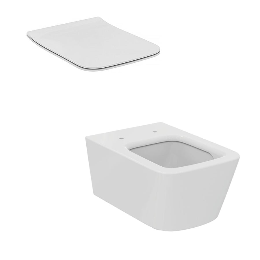 Set vas wc suspendat Ideal Standard Blend Cube AquaBlade cu capac soft close slim