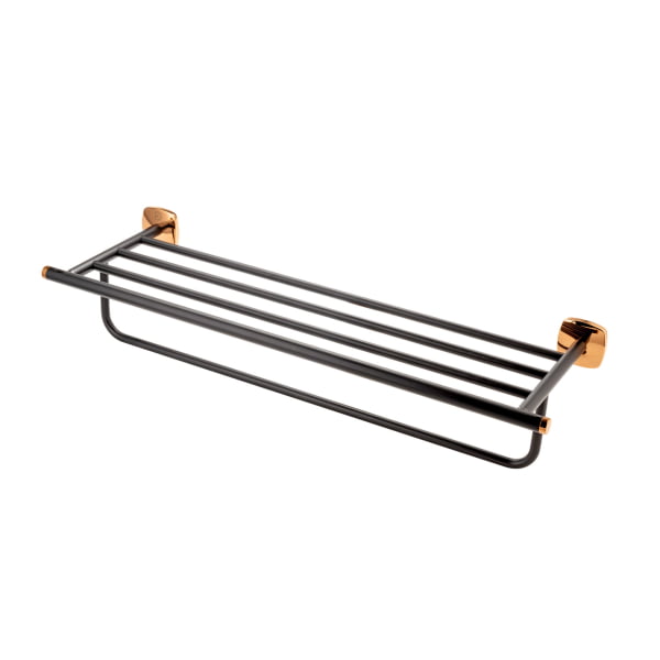 Suport prosop cu polita FDesign Merida 57cm negru-roz auriu