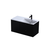 Set mobilier suspendat Oristo  Siena negru mat cu lavoar asimetric Amelia 100cm